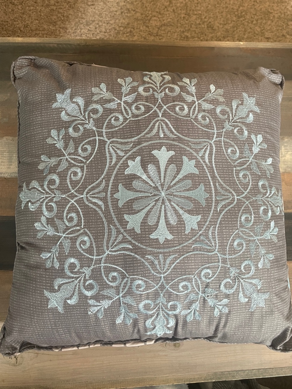 Embroidered Decorative Throw Pillow Gray & Blue 16x16